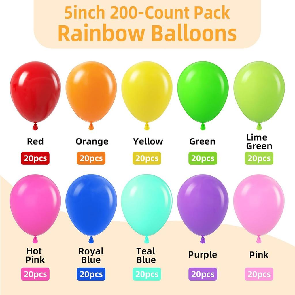Set de 200 globos multicolores de 5 pulgadas, adecuado para bodas, cumpleaños, fiestas temáticas, fiestas de compromiso, reuniones familiares