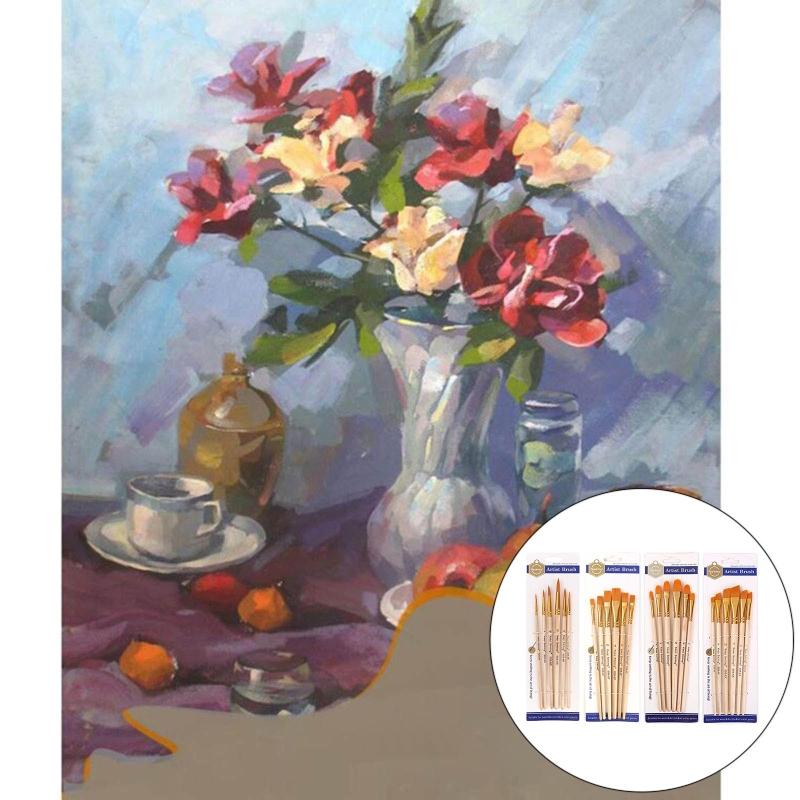 6 Pack Nylon Hair Art Paint Brushes Different Sizes Tips for Acrylic Oil Watercolor Face Rock Painting Art Students Gift