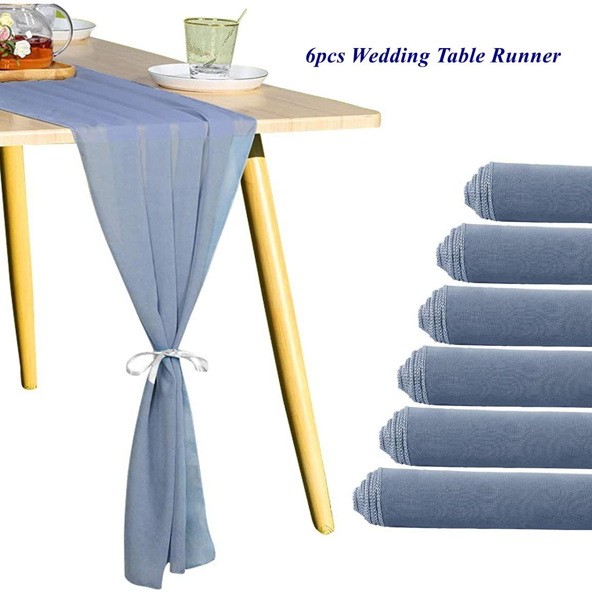 

6pcs Chiffon Luxury Solid Colorful Table Runner Blue Rustic Boho Wedding Party Bridal Shower Birthday Home Christmas Decoration 6pcs&70X300CM 27x118inch розы красного