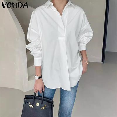 Women Elegant Long Sleeve Solid Color Lapel Neck Casual Loose Shirts