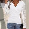 European & American Fashion Lace Patchwork Lantern Sleeve Crossover T-shirt