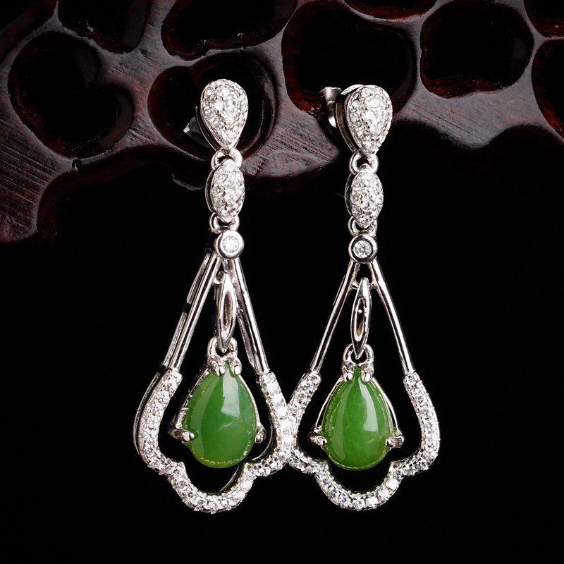 Tancise 925 Sterling Silber Jade Zirkon Ohrringe Tropfen Ohrringe für Frauen Hochzeit Party Geschenke