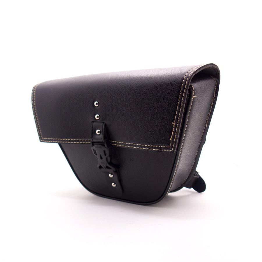 Black Synthetic Leather Motorcycle Side Saddle Bag Luggage For Cafe Racer Custom