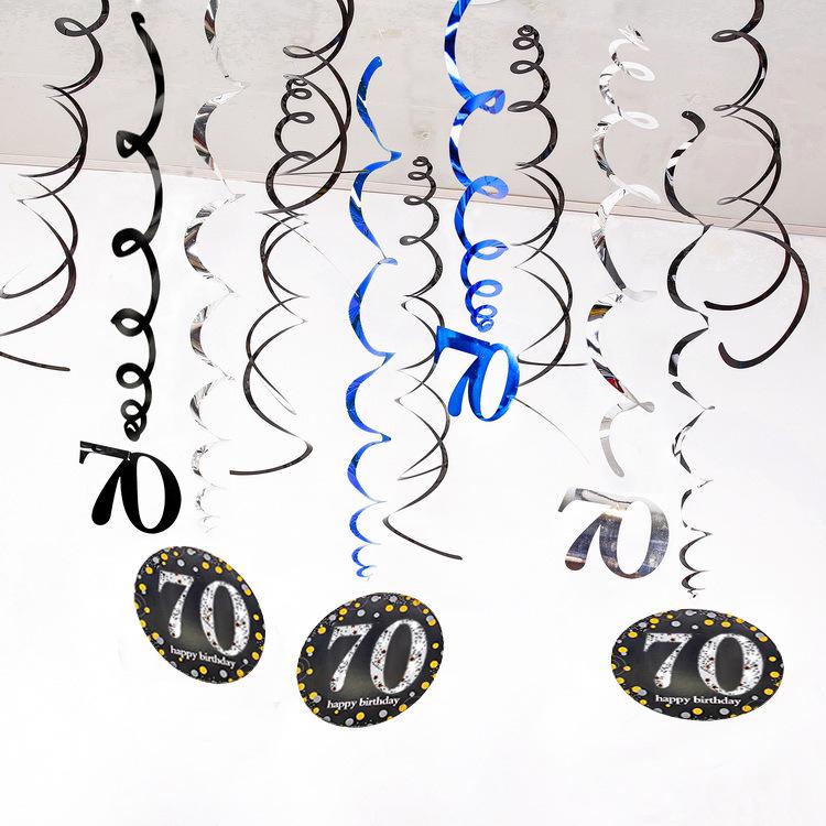 Birthday Party Spiral Hanging Decorations Set - 12 Pieces for 30th, 40th, 50th, 60th Celebrations