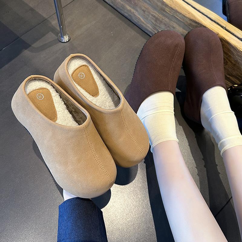 Thick-bottomed Bag Head Mao Mao Slippers Women's Outer Wear 2025 Winter New Lazy Warm Muffin Height Increase Versatile Home Cotton Mop
