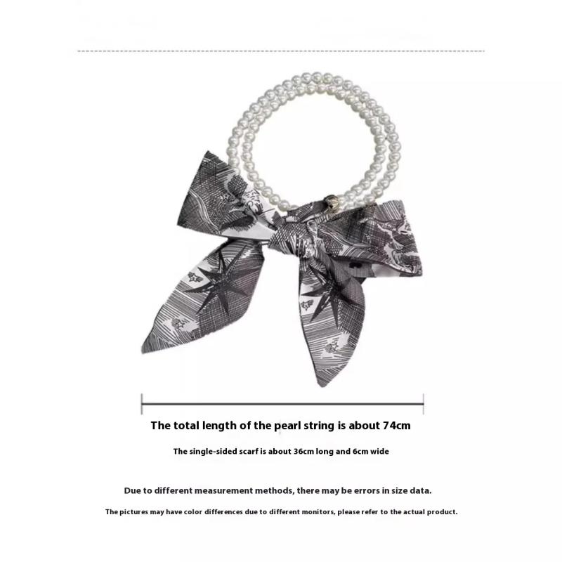 2-In-1 Detachable Pearl Headband Silk Scarf Hairband Women'S Hair Ties Elastic Hair Bands Necklace Fashionable Accessories
