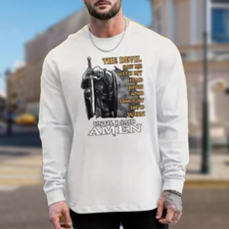 Armor Warrior Letter Print Men's Tshirts Long Sleeve Tees Round Neck Casual Pullover Men's Clothing Plus Size