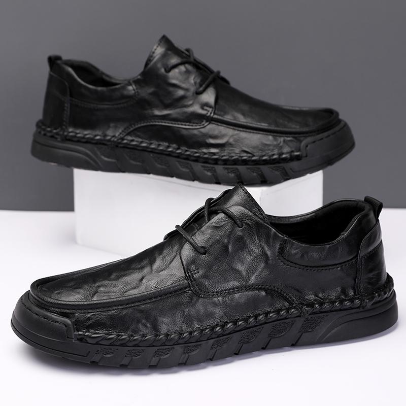 

Мужская кожаная обувь ручной работы на шнуровке, повседневная обувь, балетки, обувь для ходьбы 39 чёрный