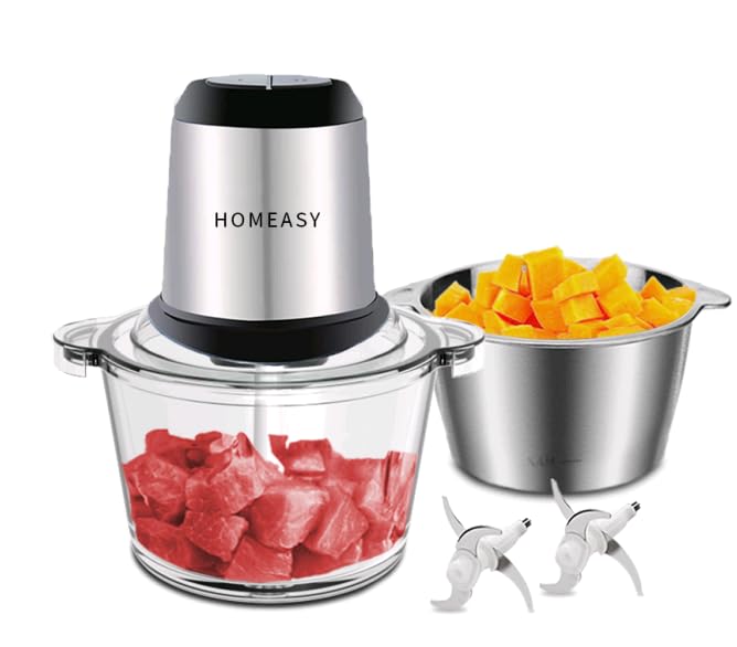 HOMEASY Food Processor Large Capacity Types of Bowls Easy Speed Cutter Mixer 350W High Power Chopping Multipurpose in One Easy Operation Washable 1.8L
