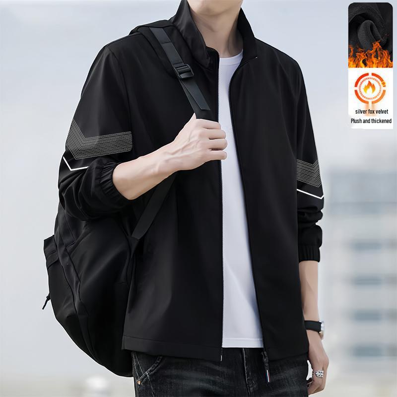 Men's Fashion Versatile Plus Velvet Stand Collar Windbreaker - 2025 Autumn/Winter Collection