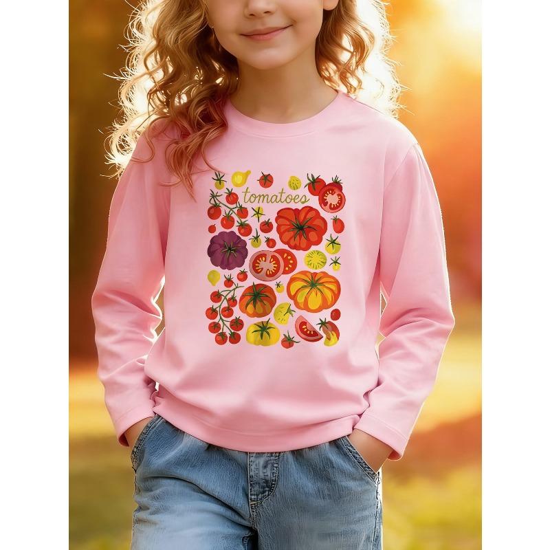 European sizes Long-Sleeved T-Shirt for Kids Featuring a Cartoon Tomato Design, Perfect for Everyday Casual Wear And an Excellent Gift Option