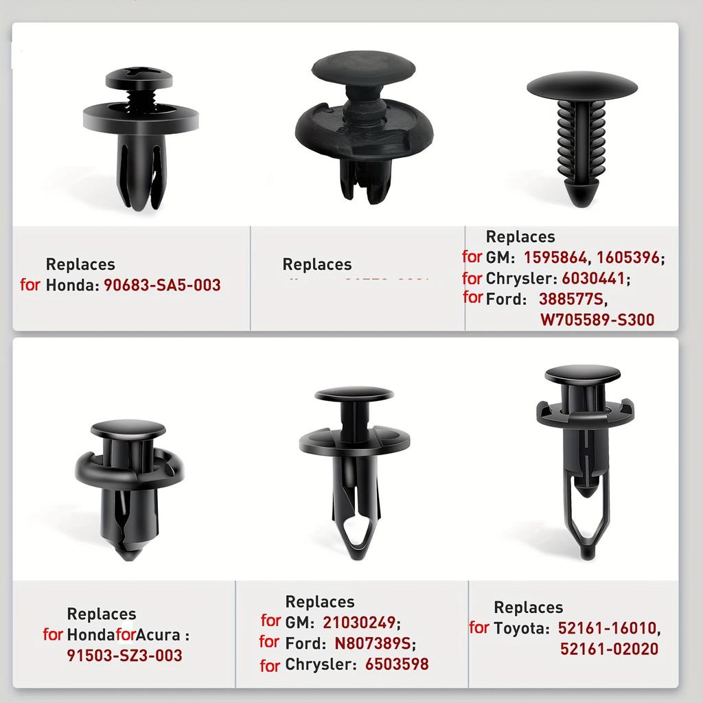 200 General Purpose Automotive Retaining Clips - 6mm, 7mm, 8mm, 9mm, 10mm - Mixed Types, Bumper Push RivetsAutomotive Parts Removal Tools
