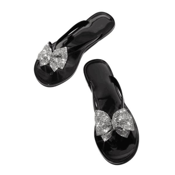 

Новые летние сандалии-клипсы с бантом Flicker-drill Женские шлепанцы Открытые сандалии на плоской подошве Уличные тапочки 37 чёрный