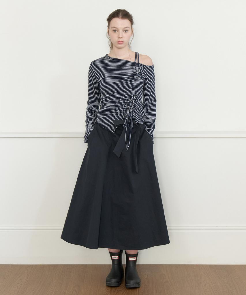 CLUNY Offset Shirring Stripe Top - Navy