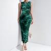 Printed Dress 2025 Summer New Women Temperament Elegant Sleeveless Split Waist Hugging Sexy Print Dress