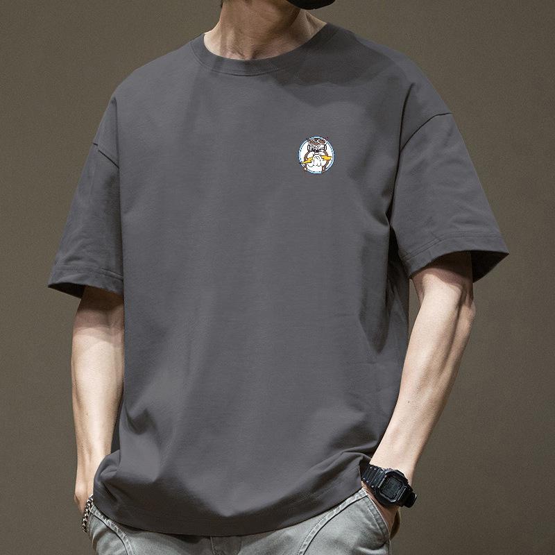 Heavy Duty Pure Cotton Short Sleeved T-shirt for Men's Summer Ins Hong Kong Style Loose Couple Outfit Trendy Versatile Half Sleeved T-shirt On Top