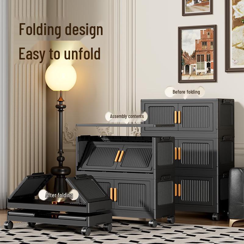 Foldable Plastic Storage Box with Wheels - Multi-layer Organizer Cabinet for Bedroom and Bedside
