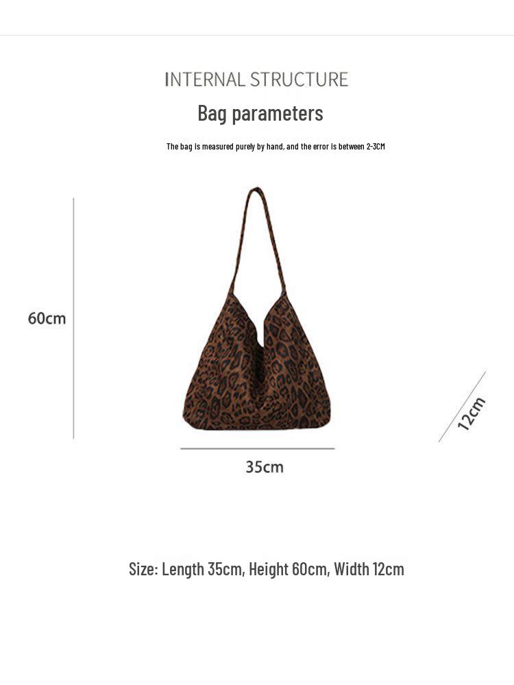 Korean Leopard Print Canvas Tote Bag - Autumn/Winter Casual, Large Capacity, Lazy Style Shoulder Bag