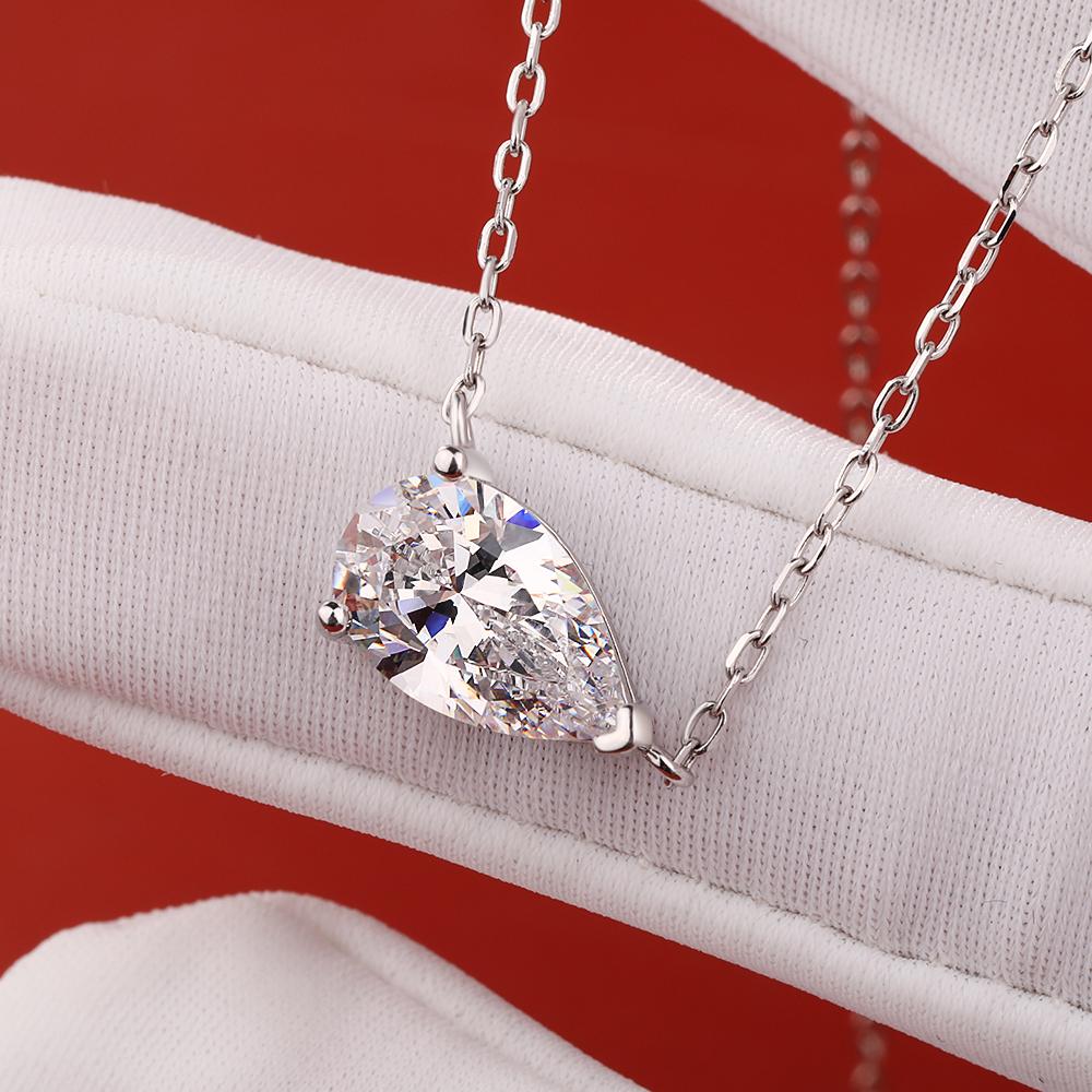 BXINY 1-3CT Pear Cut Moissanite Pendant Necklace S925 Silver East West Solitaire Water Drop Diamond Neck Chain for Women Jewelry