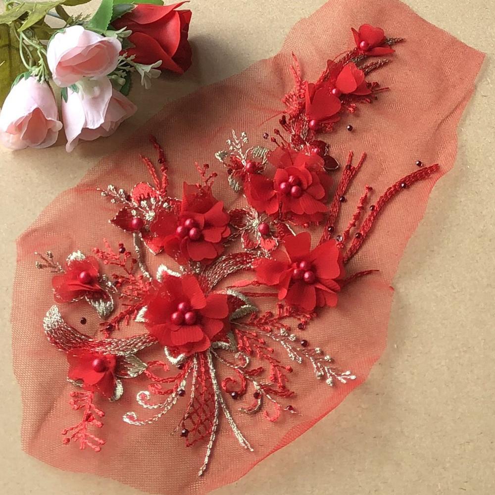 

1 шт. Розовый Голубой 3D Цветок Вышивка бисером Патч Сетка Аппликация Пришить Свадебное Платье Одежда Ремонт Украшение красный