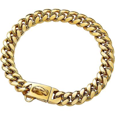 Heavy Duty Strong Metal Dog Cuban Chain Collar Stainless Steel Pet Collar For Large Dogs Pitbull Bulldog Silver Gold Show Collar