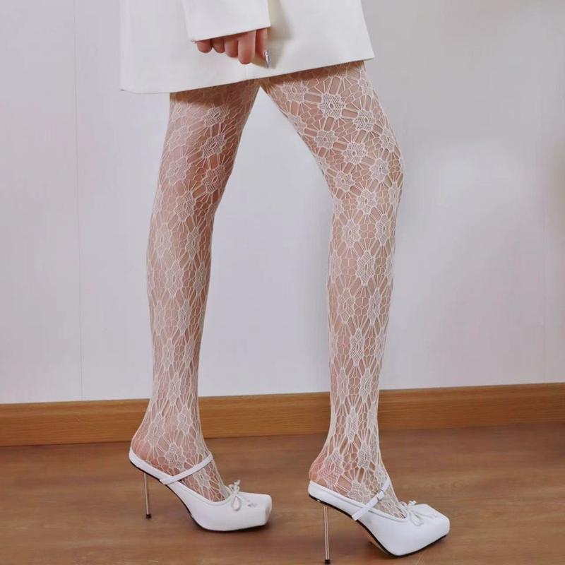 Фиолетовые Цветы Рыболовные Чулки Женские Кружевные Сексуальные Сетчатые Колготки Летние Весенние Цветочные Ромбы Модные Колготки Сетчатые Леггинсы One Size
