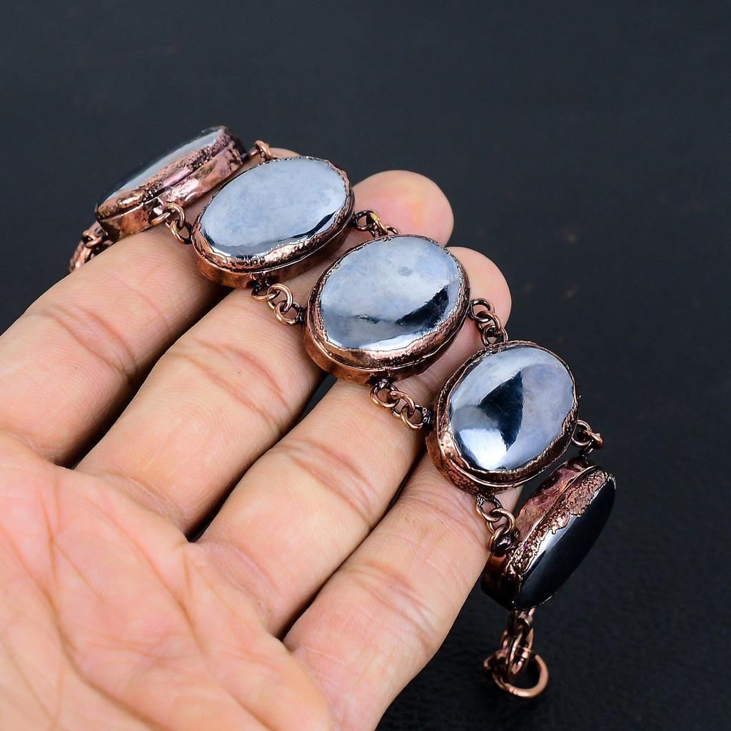 Shungite Gemstone Bracelet, Copper Electroformed Handmade Designer Bracelet Jewelry, Adjustable Chain Bracelet Gift For Women