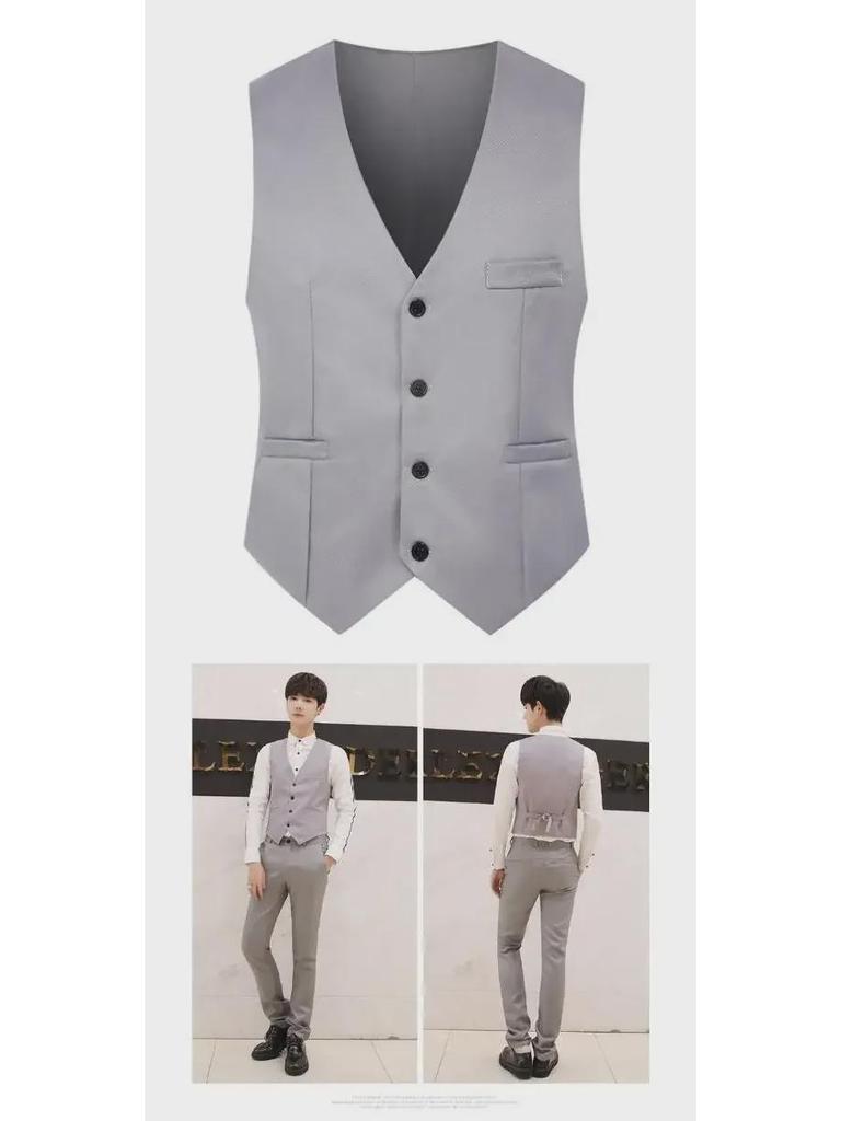 Men's Korean Style Slim Suit Vest - Business Casual for Spring & Autumn, Professional Groomsmen Dress Vest