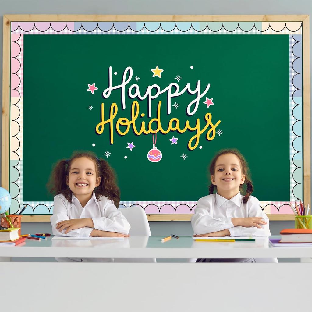 70.9Ft Back to School Pastel Plaid Bulletin Board Borders Colorful Gingham Self-Adhesive Border Trim Sticker Decals for Home Classroom One Silly