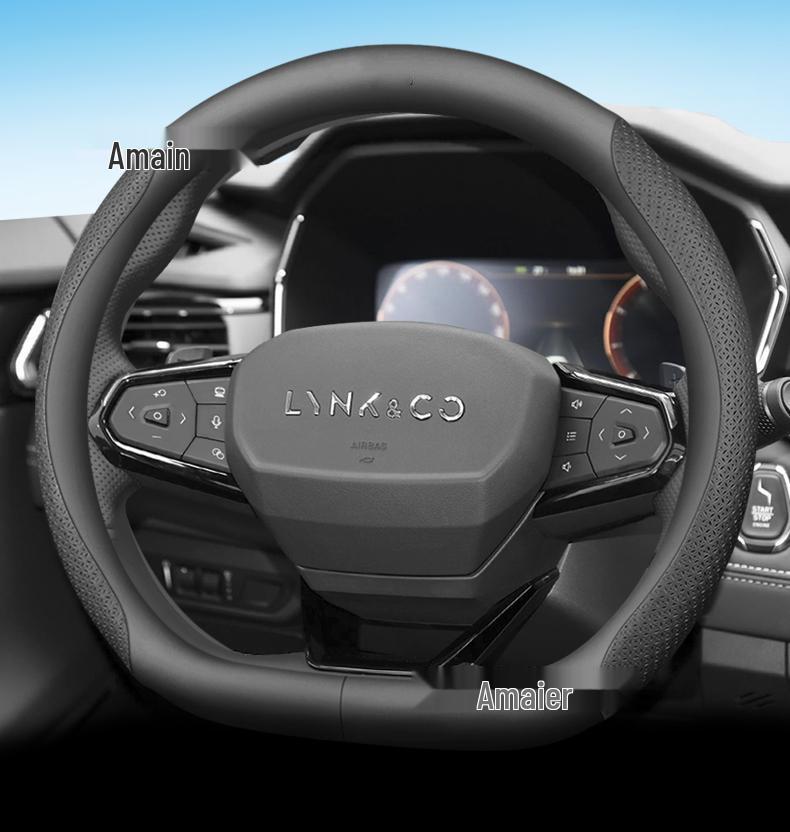 Lynk & Co Genuine Leather Steering Wheel Covers: Sizes 01, 02, 03, 05, 06, 09, All-Season, Non-Slip, Ultra-Thin.