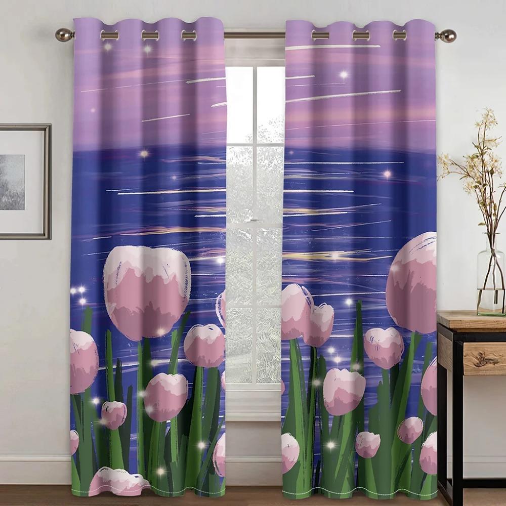 Ready Made Tulip Curtains for Window Treatment Small Window Drapes Living Area Room Kitchen Mother's Day Gift New Fashion Various Pattern