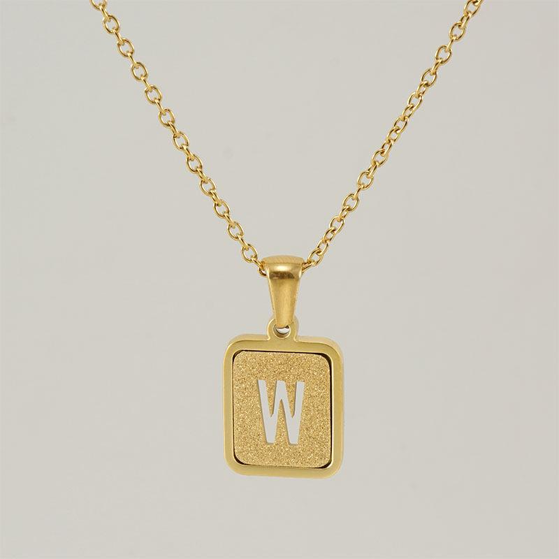 26-Letter Gold Sand Pendant Necklace for Women: Summer Collection, European/American Style, Titanium Steel, and 18K Stainless Steel Clavicle Chain.