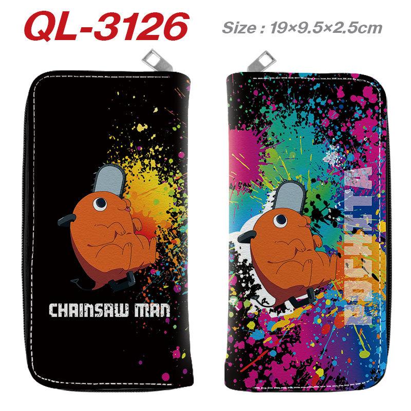 Pochita Chainsaw Man Geldbörse PU-Leder Vollfarbe Lange Reißverschluss-Clutch Anime Kartenhalter