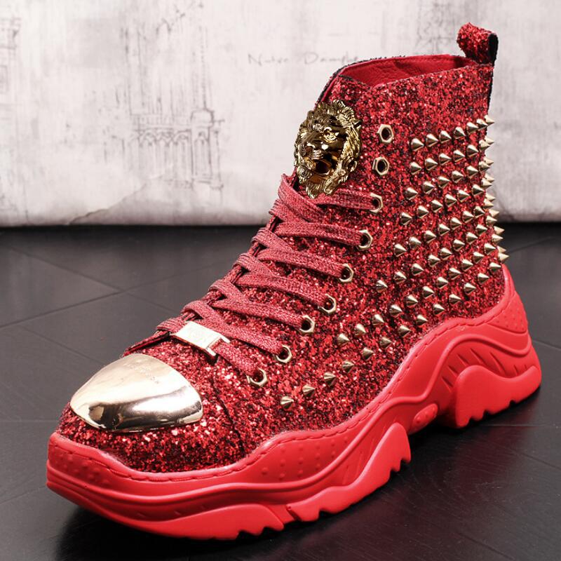Fashion High-top Ancien Riding Boots Thick Rivet Casual Shoes,zhongbang Leather Shoes, Casual Board Shoes, Thick Sole Rivet Boots