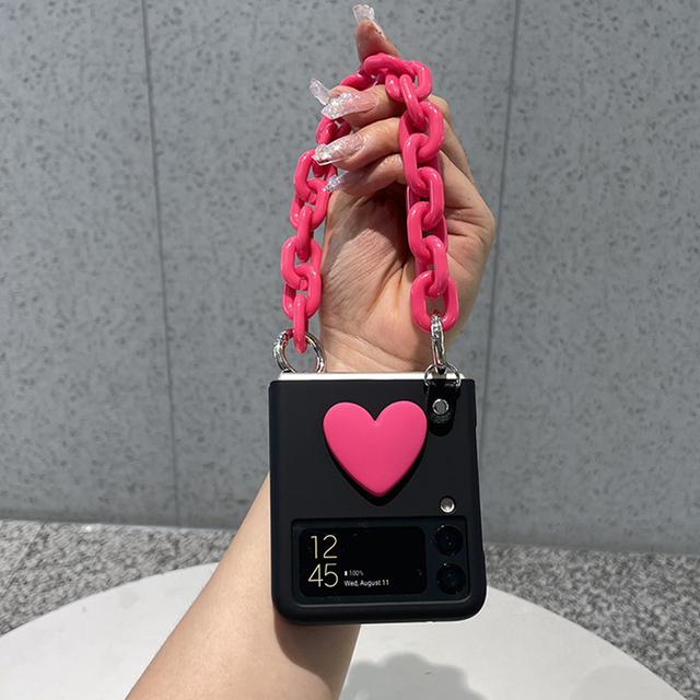 

Милый чехол для телефона с 3d сердечком для Samsung Galaxy Z Flip 3, 5 г, жесткий матовый чехол из ПК с портативной цепочкой для рук для Galaxy Z Flip 4 For Samsung Z Flip 3