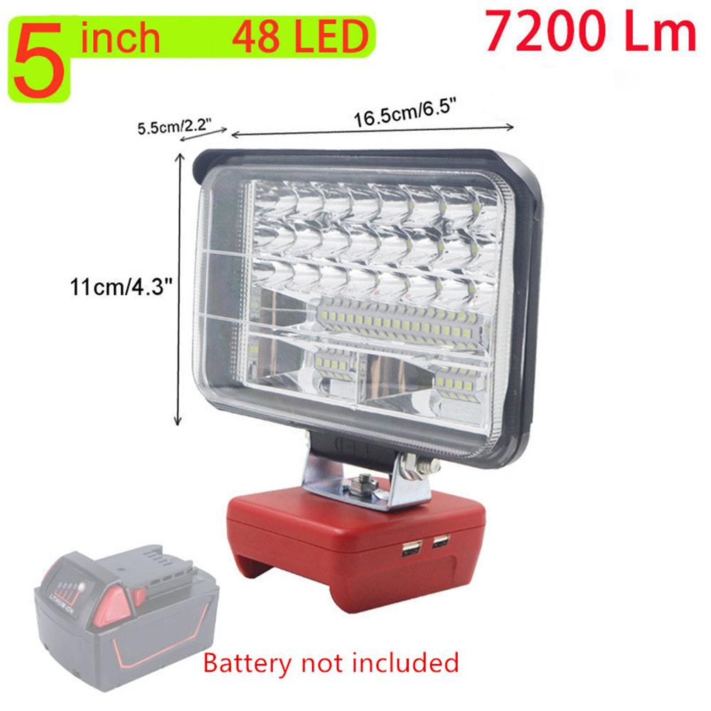 Wireless LED Work Light 5inch  48LED 7200LM Dual USB Port for Milwaukee Cordless M18 18V Battery