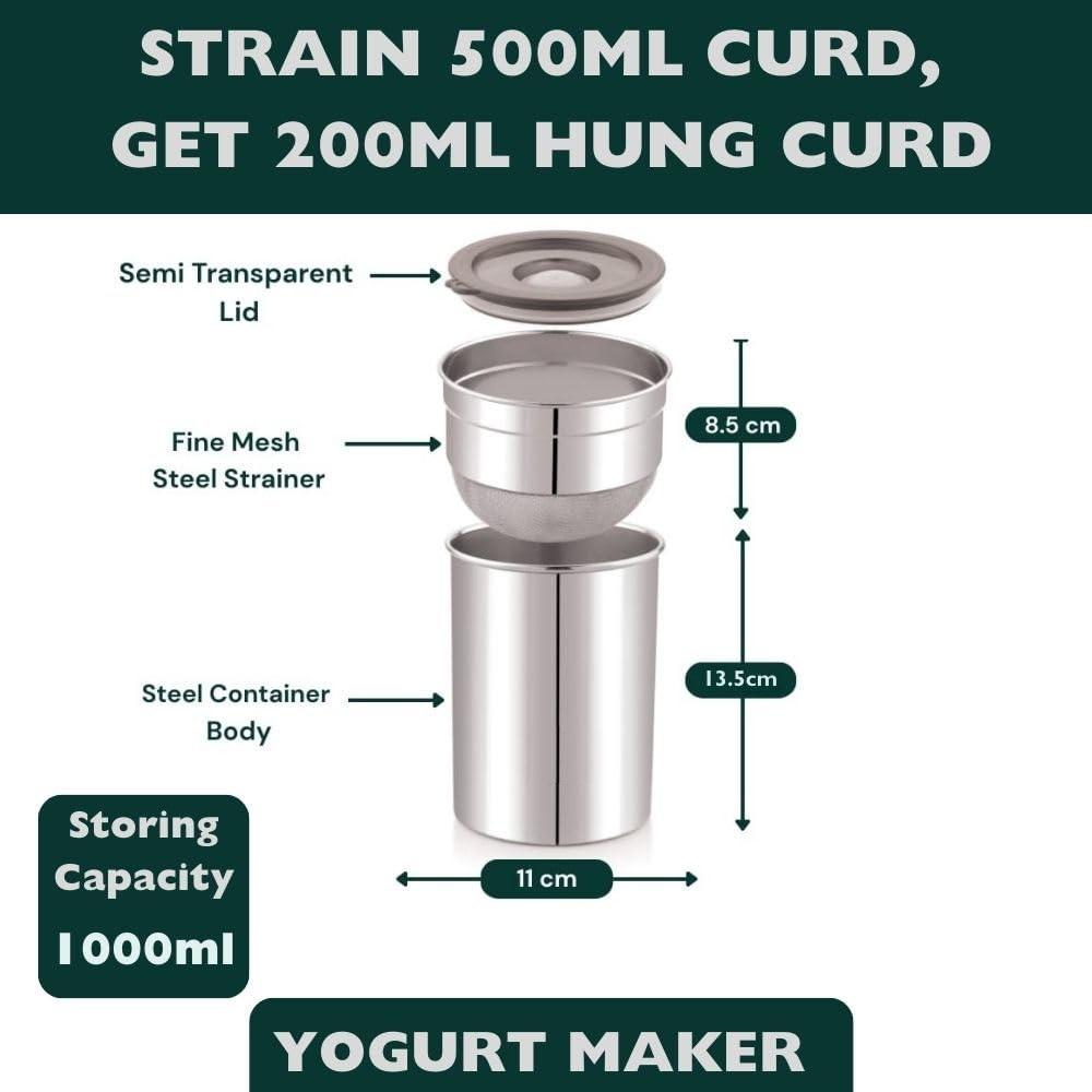 Stainless Steel Multipurpose Greek Yogurt and Hung Curd Maker 1000ml 1000ml серебряный