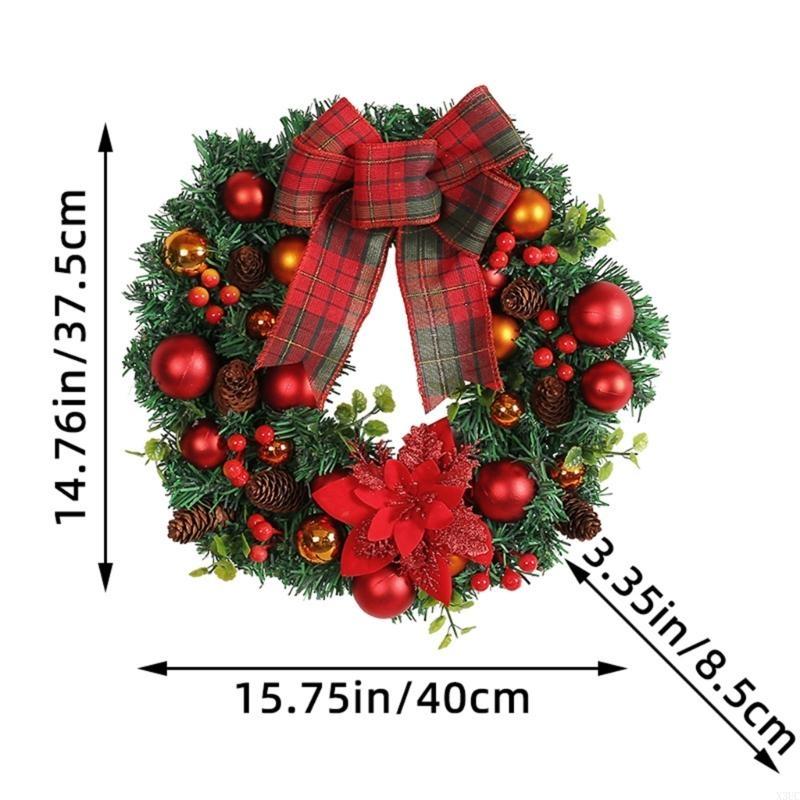 16Inch Christmas Wreath for Front Door Window Wall Door Decorations Flower Bowknot Red Berries Ornament Hanging Garlands X3UC