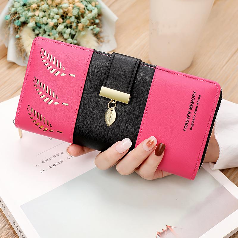 Long Wallet Hollow Leaves Pu Leather Wallets For Women Coin Purses Hasp Zipper Clutch Id Credit Card Holder Carteras Para Mujer