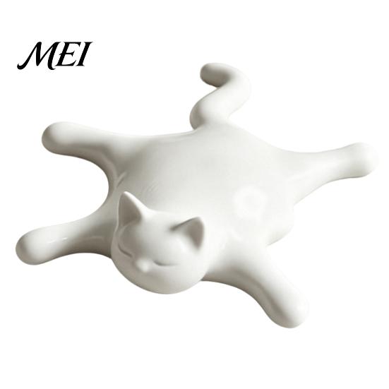 Flat Base Cat Decoration 3D Printed Melting Figurine, Lazy Flattened Sleeping Statue with Matte White Finish, Wide Burr-free Print Stable Base, Decor теплый белый