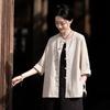 Johnature Women Vintage Shirts Tops Solid Color O-Neck Seven Sleeve Spring Button Women Chinese Style Blouses
