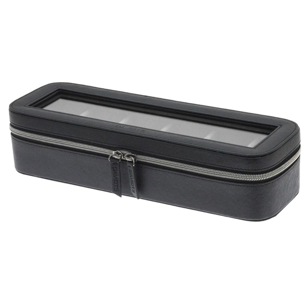 Davidt's [Q9139] - Black 'Zip'n Go' Zipped Watch Box (6 Watches) - 32.5x10.5x7.5 Cm