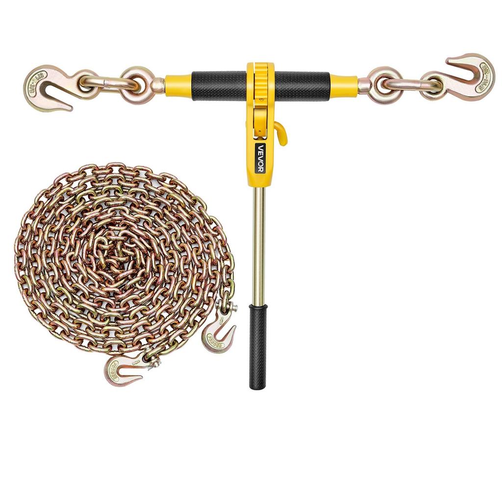 Ratchet Chain Binder, 5/16 In X 12.8 Ft G80 Chains, 8000 Lbs Working Load of Ratchet Load Binder, Chains and Binders Set, Tie Down Hauling Chain