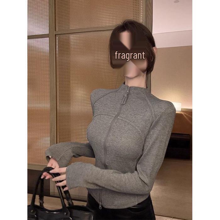

New Style Women s Slimming Brushed Fleece Hoodie - Stand-up Collar, Sporty Design, Perfect for Autumn/Winter Fitness & Versatile Wear. Min. order 500 pcs серый