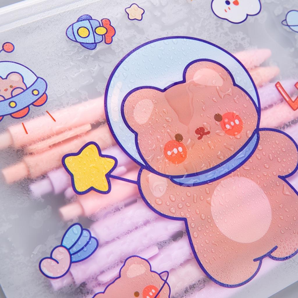 10 Large-capacity Cartoon Animal Square Zipper File Bags Set Pencil Organizer