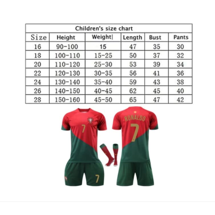 Kids Sport Equipment Ronaldo Portugal Soccer Jersey No.7 2022/2023 Season Free Keychain 6-Piece Set Red Polyester