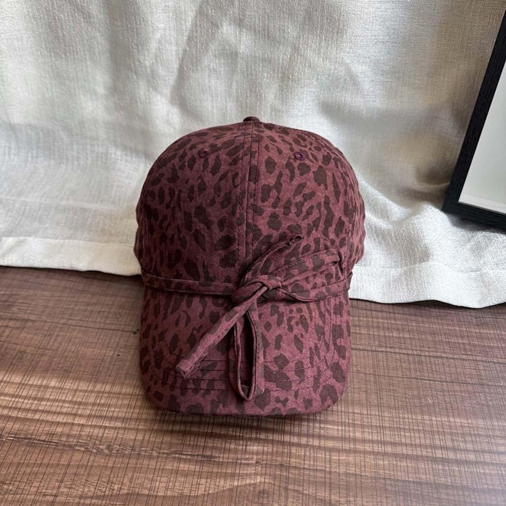 Adjustable Y2K Peaked Hat Sunshade American Style Casquette Leopard Print Bow Baseball Cap  Outdoor темно-красного