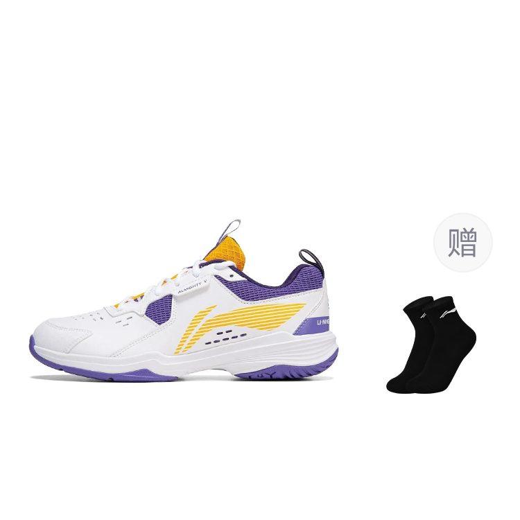 Li Ning Ace V Kollektion Dämpfung Rutschfest Abriebfest Niedriger Schaft Badminton Schuhe Unisex Weiß Lila AYTT001-4