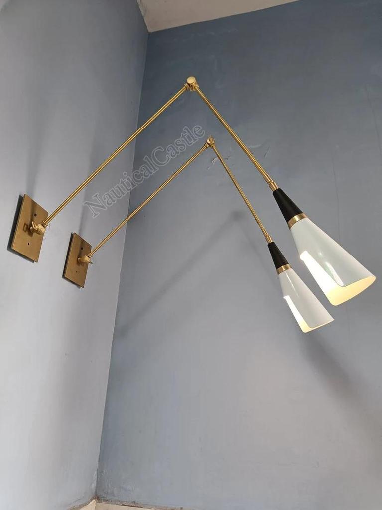 Handmade Brass Wall Lamp: Mid-Century Modern Sconce, White Shade