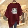 Women's Summer Loose Cartoon Cat Print Cotton T-Shirt